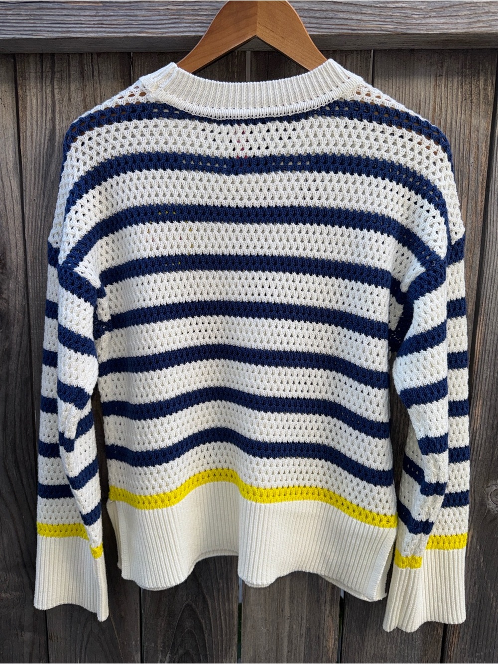 Kerri Rosenthal Crochet Knit Striped Smiley Embroidered Sweater Pullover Medium - Picture 3 of 8